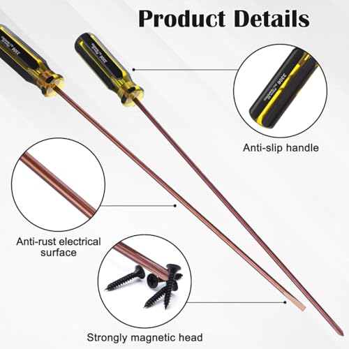 DOITOOL 2Pcs Magnetic Screwdriver Set 15.35In Long Dual Purpose and Flathead Slotted Cross Word Ratchet Manual Hand Tools for Home Maintenance