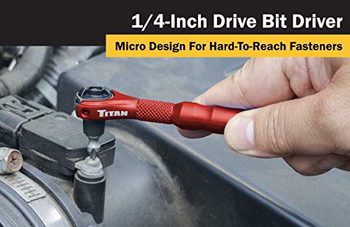 Titan Tools 11321 1/4-Inch Drive x 4-Inch 90-Tooth Swivel Head Micro Ratcheting Bit Driver - Red - style: Swivel Head - Red