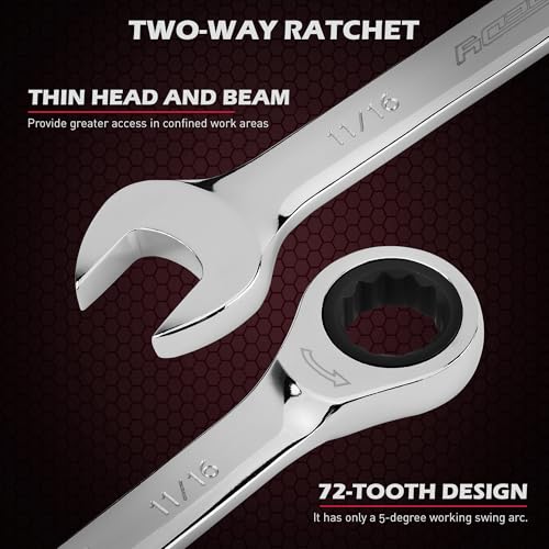 Premium 24-Piece Ratcheting Wrench Set, SAE & Metric Combination Wrenches, 8-19mm / 1/4"-7/8", 72-Tooth Ratchet Spanners, Chrome Vanadium Steel with Roll-Up Pouch for Mechanics