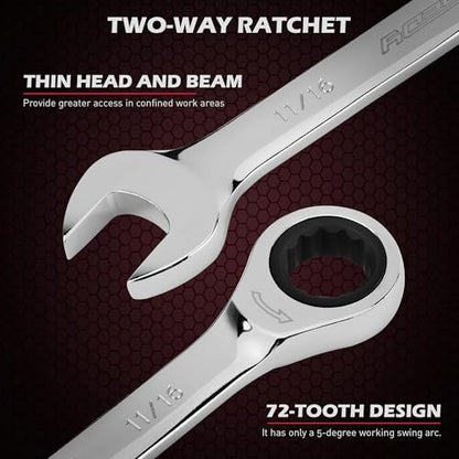 Premium 24-Piece Ratcheting Wrench Set, SAE & Metric Combination Wrenches, 8-19mm / 1/4"-7/8", 72-Tooth Ratchet Spanners, Chrome Vanadium Steel with Roll-Up Pouch for Mechanics