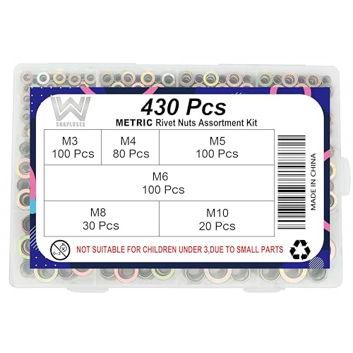 430 Pcs Metric Rivet Nut Kit, M3 M4 M5 M6 M8 M10 | Zinc-Plated Carbon Steel, M3-0.5 M4-0.7 M5-0.8 M6-1.0 M8-1.25 M10-1.5 - size: Metric Kit (430 Pcs)