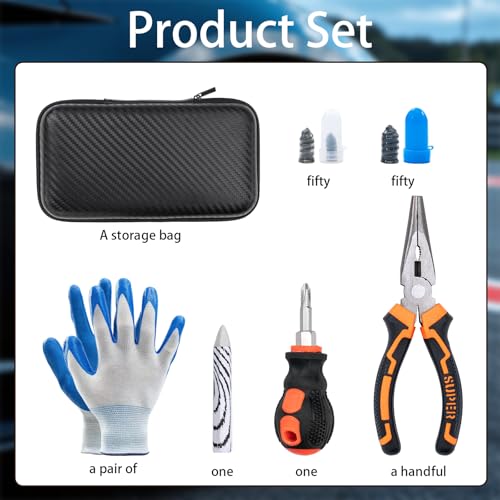 100PCS Tire Repair Kit, No Tire Removal Needed, Heavy Duty Tire Plug Kit with Tire Patch, Screwdriver & Pliers, Portable Tubeless Tire Repair Tool Set for Car, Truck, Motorcycle, SUV