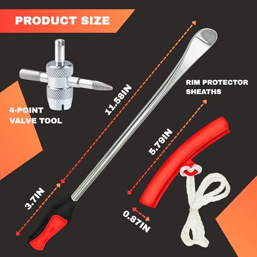 14.5” Steel Tire Spoons Tool Set - Tire Removal Tool, Motorcycle Tire Changer, Tire Changing Kit with 3 Piece Tire Spoons and Rim Protector, 6 Piece Valve Cores, Dirt Bike Tire Changing Kit