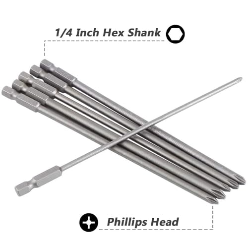 Wolfride 6Pcs 1/4 Inch Hex Shank Long Phillips Head Screwdriver Bits Set Magnetic Cross Head Screwdriver Bits | 5.9-Inch Length - style: Phillips Head