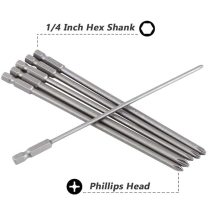 Wolfride 6Pcs 1/4 Inch Hex Shank Long Phillips Head Screwdriver Bits Set Magnetic Cross Head Screwdriver Bits | 5.9-Inch Length - style: Phillips Head