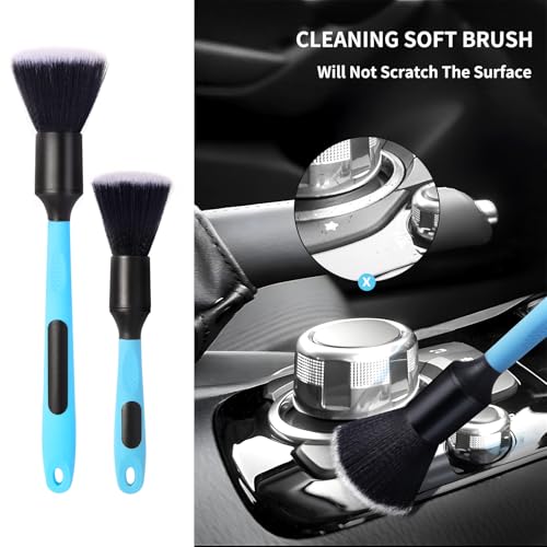 Car Detailing Brush Set - Covers Large Area Inside or Outside Vehicles | Removable Brush Heads、Blue Handles、Ultra Soft Bristles、Handle XL Brush、Ultra Soft Detailing Brush