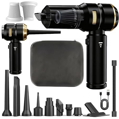Car Vacuum/Air Duster Cordless - 22000Pa Super Power 4-in-1 Handheld Vacuum, Mini Portable Car Vacuum& Air Duster & Air Blower & Pump with 10 Cleaning Nozzle Tools for Car, Home, Office, Pet Hair - color: Black