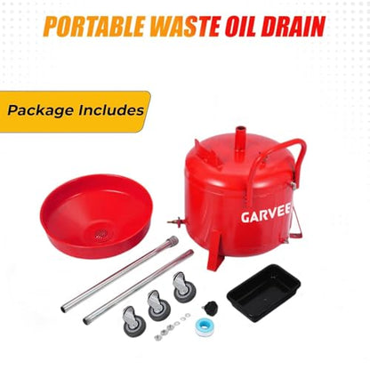 Garvee 8 Gallon Portable Waste Oil Drain Tank, Oil Lift Drain Pan Air Operated Drainer, Fluid Fuel Drainage Adjustable Funnel Height with Wheels | Air Operated Drainer, Fluid Fuel Drainage, Adjustable Funnel Height, Moved Flexibly with Wheels, Red - color