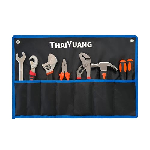 7 Pockets Tool Pouch Roll-Up Storage Bag for Hand Tools or Wrench Heavy Duty Canvas Bag Organizer - style: 7 Pockets
