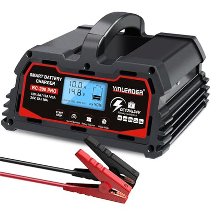 Battery Charger 20A, 12V/24V Lead Acid Smart Battery Charger, 12V LiFePO4 Car Battery Trickle Charger, Automatic Battery Maintainer for Car Motorcycle Lawn Mower Marine Boat Lead Acid Batteries - size: 20A