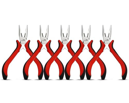 5-Pack 5" Small Needle Nose Pliers,Mini Jewelry Pliers with Cutter | Spring Loaded Pliers Bulk with Cutting Edge, Suitable for Jewelry Making, Beading, Electronics and Precision Work