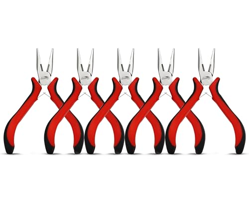 5-Pack 5" Small Needle Nose Pliers,Mini Jewelry Pliers with Cutter | Spring Loaded Pliers Bulk with Cutting Edge, Suitable for Jewelry Making, Beading, Electronics and Precision Work