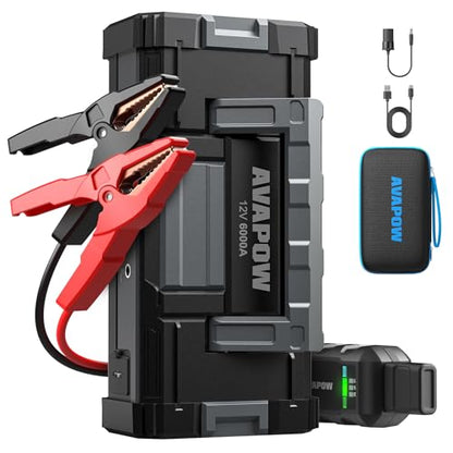 AVAPOW 6000A Jump Starter Battery ack(for All Gas or up to 12L Diesel) Powerful Jump Box with DC Output and Dual USB Quick Charge,12V Jump Pack with Built-in LED Bright Light