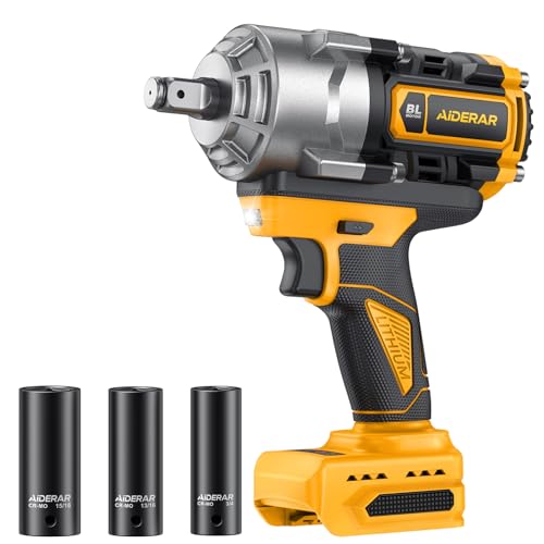 Impact Wrench for DeWalt Battery 1328Ft-Lbs (1800N.m) Impact Driver | 1/2" Impact Gun 3-Speed High Torque Power Tool for Tire Removal, Rusted Bolts, Heavy Equipment(No Battery) - color: Yellow+1328ft-lbs