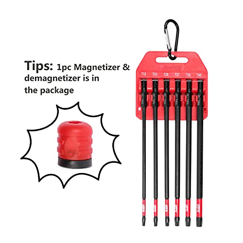 Protorq Long Impact Bit Set, TORX, 6-Inch Length, 6-Piece with 1-Piece magnetizer & demagnetizer - size: 6pc 6 in. T15-T40 with Magnetizer