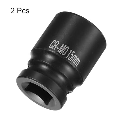 HARFINGTON 2pcs 4 Point Square Socket 1/2" Drive 15mm Metric Square Impact Socket CR-MO Blackening Standard Wheel Sockets Pneumatic Socket Tool for Auto Repair Mechanical Maintenance Home Use - size: 15mm