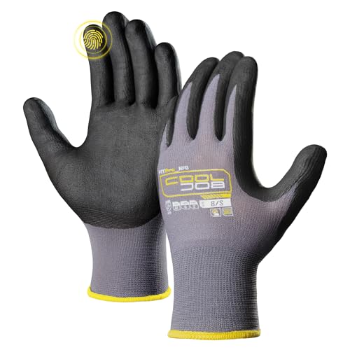 COOLJOB 36 Pairs Safety Work Gloves Microfoam Nitrile Rubber Coated, Seamless Knit Nylon Gloves with Full Fingers Touchscreen, Grip Nitrile Dipped, Ideal for Warehouse, Home Improvement, Grey Small - size: Small, style: 36 Pairs