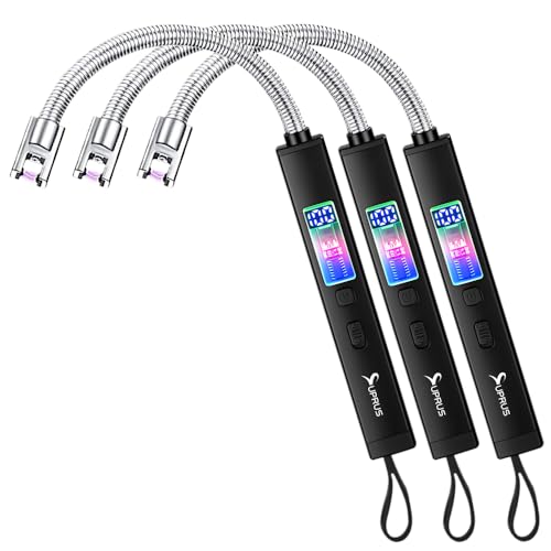 SUPRUS Electric Candle USB Type C Rechargeable 360° Flexible Neck Lighter with Upgraded LED Battery Display Safety Switch Flameless Plasma Windproof (Black, 3Packs) - color: Black, 3packs