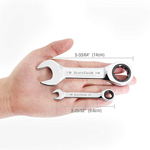 DURATECH Stubby Ratcheting Combination Wrench Set, Metric, 8-piece | 10mm, 11mm, 13mm, 14mm, 16mm, 17mm, 18mm, 19mm, CR-V Steel, With Pouch - size: Metric