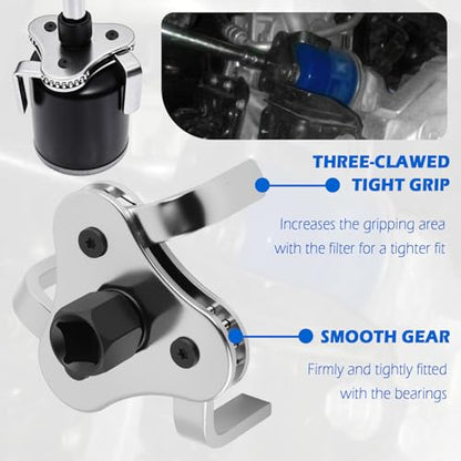 Bi-Adjustable Oil Filter Wrenches,3 Jaw Oil Filter Removal Tool for 2-1/2 to 4.5 Inch Diameter Filters,High Hardness Oils Filters Tool for Use with 1/2 & 3/8 Inch Wrenches