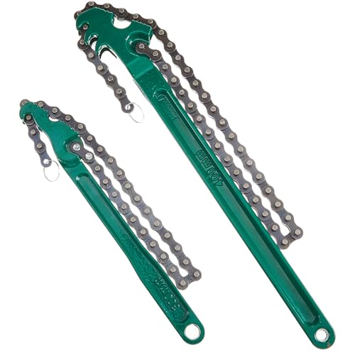 Lasnten 2 Pcs Large Chain Oil Filter Wrench with 12 Inch 16 Inch Reversible Chain Wrench Adjustable Heavy Duty Carbon Steel Sturdy Pipe Fittings Tool Spanner Multipurpose Tool for Ratcheting(Green) - color: Green