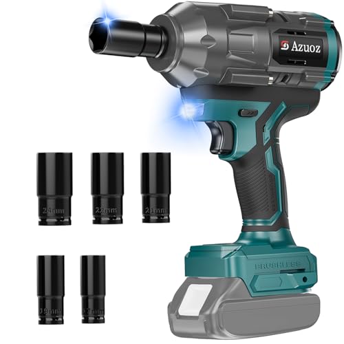 Cordless Impact Wrench 1/2 For Makita 18V Battery,1500Nm/1106FT-LBS Brushless Impact Driver,4-Speed Impact Drill Gun Tool 2100 RPM High Torque With 5 Sockets for Automotive/Motorcycle Repair - color: Blue