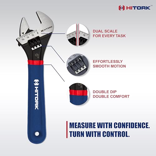 HITORK 2 piece Adjustable Wrench Set, 6 & 10 Inch, CRV Steel, Black Oxide, Double Dip Sleeve, Quick Adjust, Laser Etched SAE & Metric Scale, Anti Rust & Durable – For Plumbing, Garage & Workshop