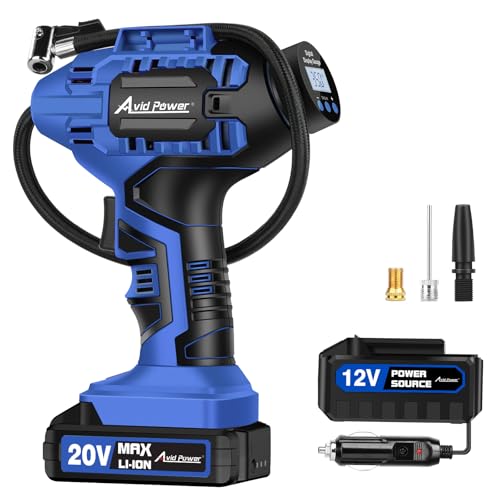 AVID POWER Tire Inflator Portable Air Compressor,20V Cordless Tire Pump, Rechargeable Air Pump for Car Tires and other Inflatables (Blue) - color: Blue
