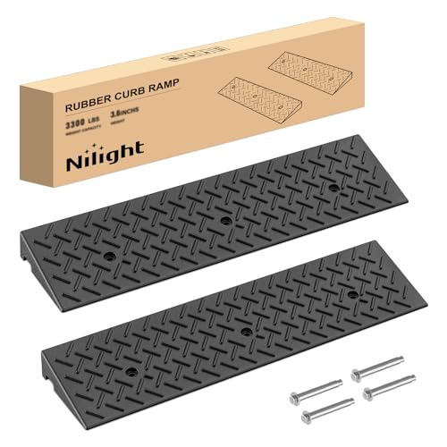 Nilight 2.8 Inch Rise Rubber Curb Ramp, 3300lbs Load Capacity | Heavy Duty Driveway Threshold Shed Ramp for Sidewalk Cars Lawn Mower Motorcycles - size: 2.8" Rise