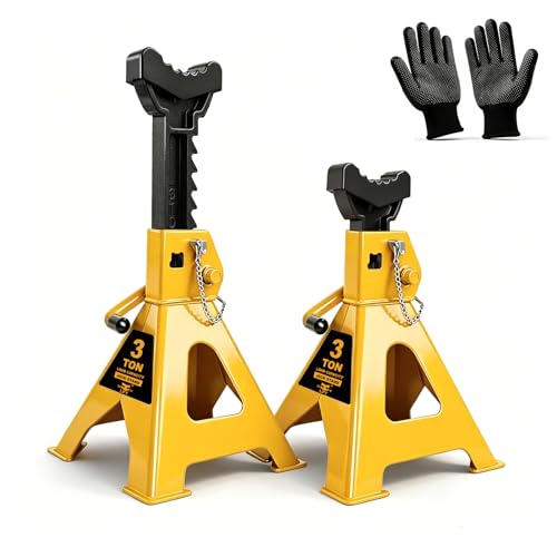 Jack Stands 3 Ton (6,600 LBs) with Double Pin Locking,Rubber Cover and Large Foot Base,12-17In Adjustable Height Heavy Duty Jack Stands,Lifting Car,SUV,MPV,Pickup Truck,ATV/UTV,1 Pair Yellow - color: yellow, size: 3Ton Load Capacity