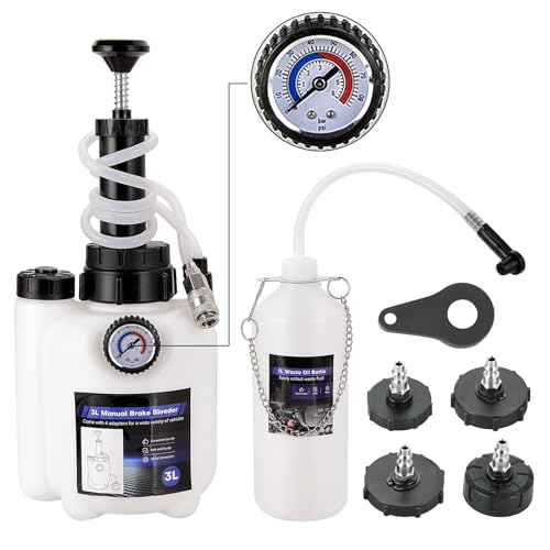 DASBET 3L Manual Brake Bleeder Kit with 1L Fluid Bottle | One-Person Brake Bleeding Fluid Pump w/ 4 Master Cylinder Adapters, Ideal for Brake and Clutch Maintenance on Select Vehicles