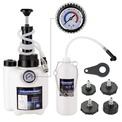 DASBET 3L Manual Brake Bleeder Kit with 1L Fluid Bottle | One-Person Brake Bleeding Fluid Pump w/ 4 Master Cylinder Adapters, Ideal for Brake and Clutch Maintenance on Select Vehicles