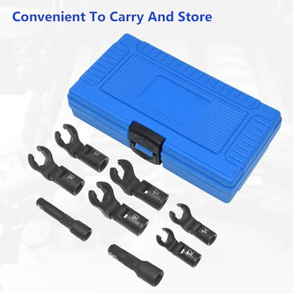 8PCS Flex Head Crows Foot Line Wrench Set, Injector Fuel Line Sockets Wrench Set with 3/8" & 1/2" Drive, Metric Crowfoot Flare Nut Socket Wrench for 12 14 16 17 18 19 mm Nuts, with Extension Bar - size: 8pcs