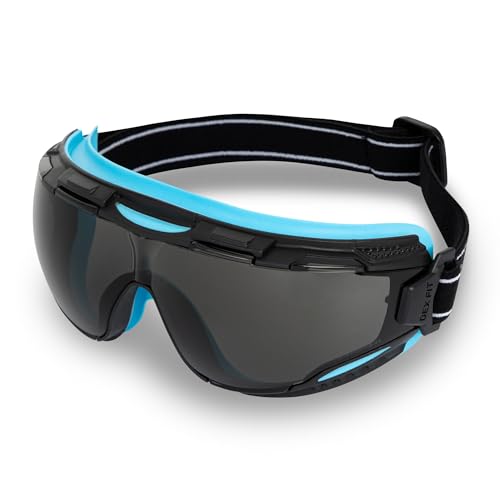 DEX FIT Safety Goggles SG220, Wide-Vision Lab & Chemical Splash Eye Protection, Anti-Fog & Scratch Resistant, Soft Seal, Z87.1 Approved; Black/Blue, Smoke Tinted Lens, 19mm Strap, 1 PC - color: Black/Blue - Smoke - 19mm