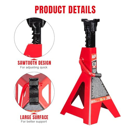 BIG RED T46202 Torin Steel Jack Stands: 6 Ton (12,000 lb) Capacity, Red, 1 Pair - size: 6 Ton, style: normal
