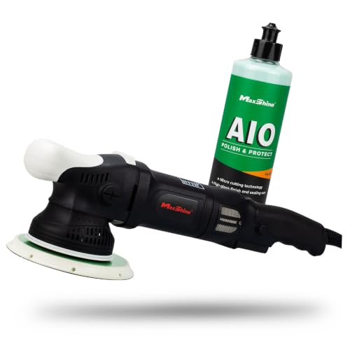 Maxshine M21 Pro Dual Action Polisher & 16oz AIO Polish – 21mm Long Throw Random Orbital Buffer, 1000W Detailing Machine with 6″ Backing Plate – Car, Truck, SUV & Boat Paint Correction - color: 6" Aio Polish