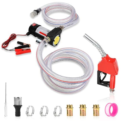 12V DC Diesel Fuel Transfer Pump Kit, Self-priming Electric Diesel Transfer Pump -10 GPM Flow, Fuel Transfer Extractor Pump Kit with Nozzle and Hose for Diesel, Kerosene, Motor Oil and Transformer Oil