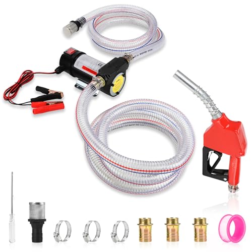 12V DC Diesel Fuel Transfer Pump Kit, Self-priming Electric Diesel Transfer Pump -10 GPM Flow, Fuel Transfer Extractor Pump Kit with Nozzle and Hose for Diesel, Kerosene, Motor Oil and Transformer Oil