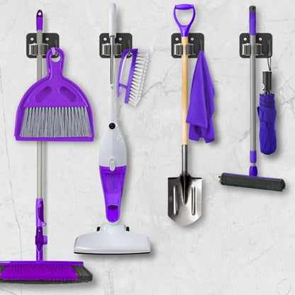 Broom Holder Wall Mount Rack, 304 Stainless Steel Mop and Tool Organizer | Drill-Mounted Gripper Rack Holds Brooms, Mops and Garden Tools Safely in the Laundry Room, Kitchen, Garage, Garden and Shed - color: Black-Silver