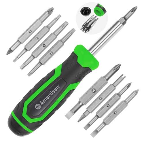 Amartisan 18-in-1 Multi-bit Screwdriver Set Tool All in One, Portable Multi-Purpose Screwdriver, Slotted/Philips/Pozi/Torx/Square,Nut Driver (Green) - color: Green, size: 18-in-1 Multi-bit Screwdriver Set