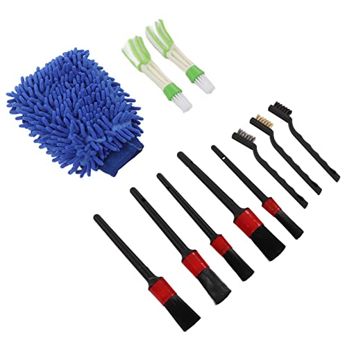 Aramox Car Detailing Brush Set, 11PCS Plastic Car Cleaning Brushes for Interior Exterior, 5 Sizes with Wire and Double End Brushes, for Wheels Vents Glass Dashboard (Blue) - color: Blue