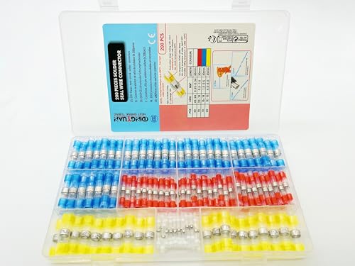 200PCS Solder Seal Wire Connectors Kit, Heat Shrink Solder Butt Connectors - Waterproof Insulated Electrical Splice Cable Connector for Automotive, Marine, Motorcycle (4 Sizes/26-10 AWG) - size: Standard MIX 200PCS