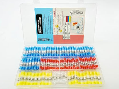 200PCS Solder Seal Wire Connectors Kit, Heat Shrink Solder Butt Connectors - Waterproof Insulated Electrical Splice Cable Connector for Automotive, Marine, Motorcycle (4 Sizes/26-10 AWG) - size: Standard MIX 200PCS