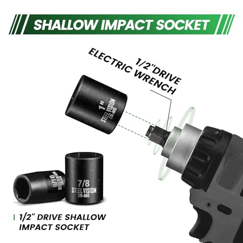 Steel Vision Tools 13-Piece 1/2-Inch Drive SAE Impact Socket Set | Chrome-Moly Steel | Deep Impact Sockets | Easy-to-Read Markings | Heavy-Duty Performance | Storage Case Included - style: 1/2"_SAE_Shallow
