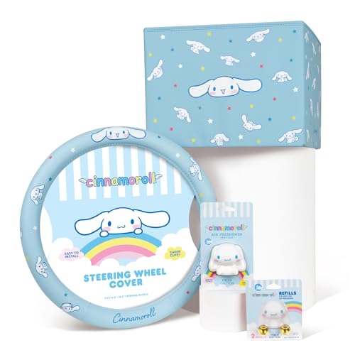 Sanrio Cinnamoroll Car Trunk Organizer, Steering Wheel Cover, Air Freshener & Refill – Cute, Collapsible, Heavy-Duty Storage & Car Accessories for Groceries, Tools, Travel – 12.5"L x 12.5"W x 9"H - style: Pack Cinnamoroll