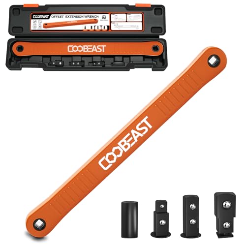 coobeast 3/8 inch offset extension wrench Impact Ready Socket Wrench Extender Tool with Versatile 1/4", 3/8", and 1/2" Square Drive Adapters, Universal Extensions Wrench for Small Place - color: Orange, size: 13.4 inch