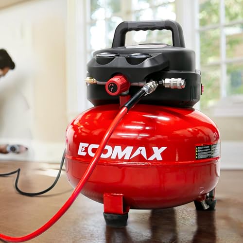 ECOMAX 6 Gallon Pancake Air Compressor 175PSI 3 CFM @ 90 PSI | Oil-Free Pump, 10 Accessories Kit, Dual Quick Couplers, for Brad Nailers, Air Tools & Tire Inflation - style: Accessories Kit