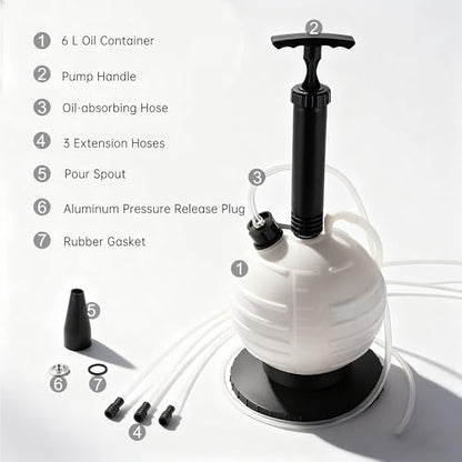 6L Manual Vacuum Oil Extractor Pump, Fluid Extractor Pump with 1 Hose and 3 Long Hard Tubes for Automotive, Marine, and Multi-Purpose Fluid Changes