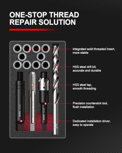Kolvoii M8 X 1.25 Metric Thread Repair Kit with HSS Drill Bit, Tap, Counterbore and Installation Tool, 10 Solid 304 Stainless Steel Thread Inserts, 11.7mm Length, for Automotive and DIY Repairs - size: M8x1.25x11.7mm