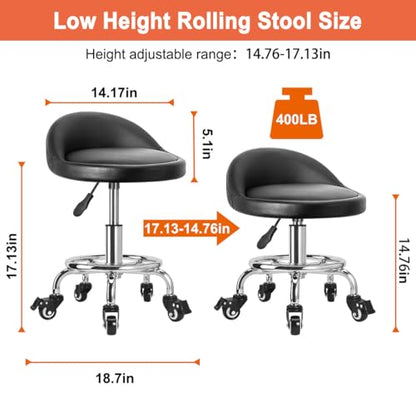 Rolling Stool Low Height Roller Stool Height Adjustable, Shop Stools Low Rolling Chair with Back, Garage Seat Stools Short Work Chair (Style 4) - style: style 4